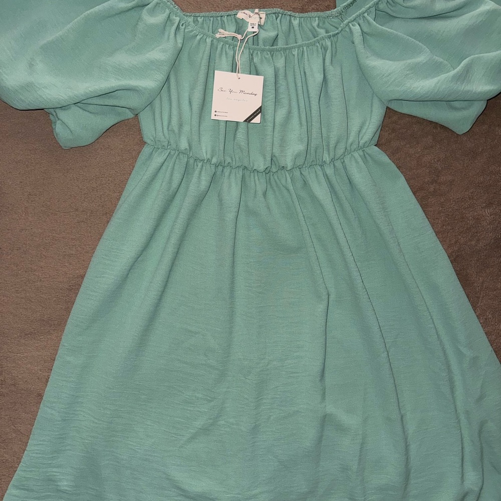 See You Monday Teal Off-Shoulder dress women’s size M